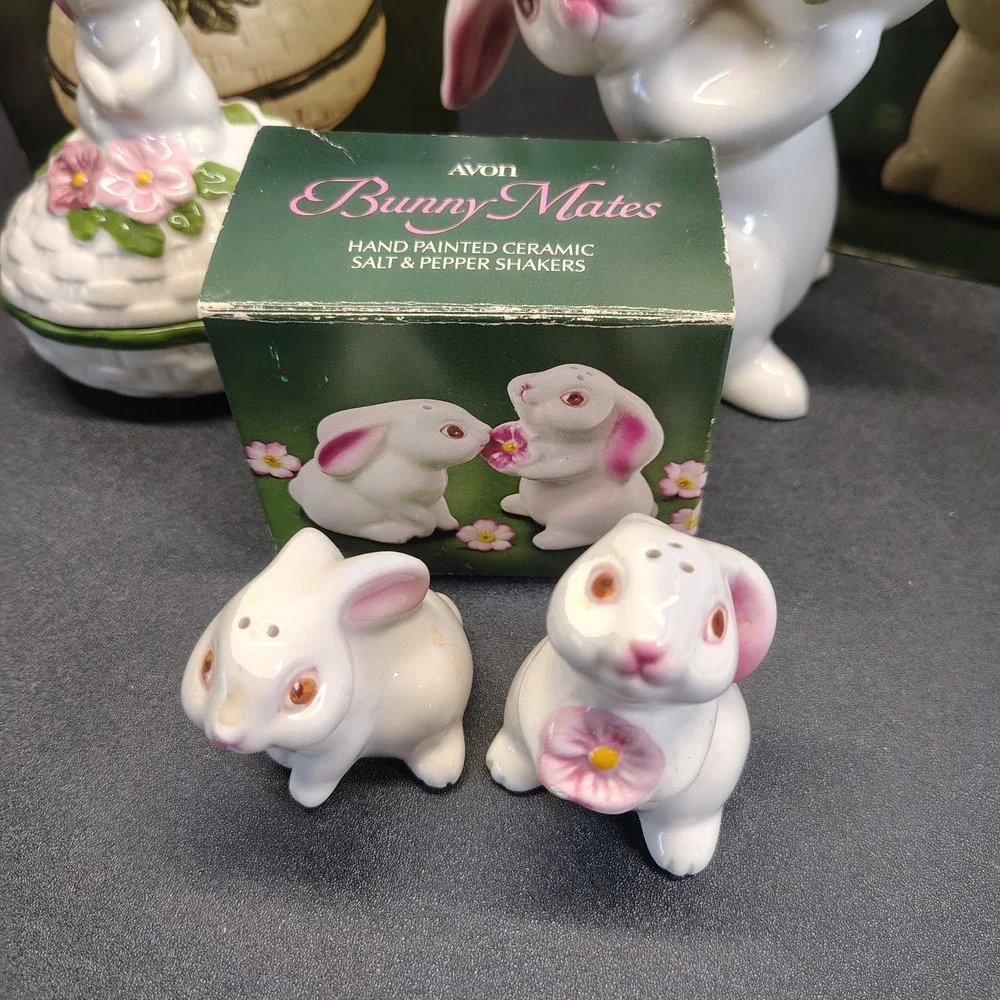 Vintage Avon Bunny lot Salt Pepper Shakers, Candle & trinket box
